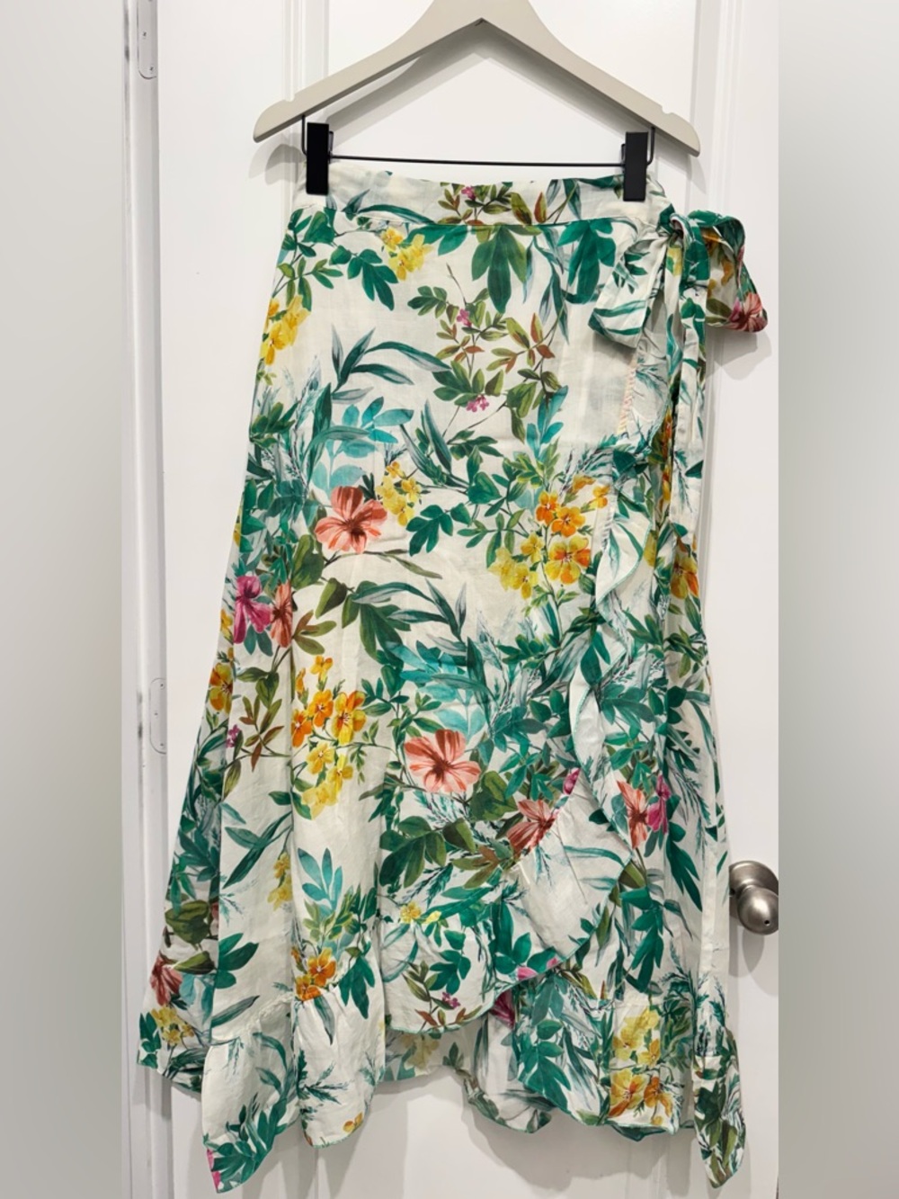 Johnny Was Workshop Floral Ruffle Wrap Midi Skirt